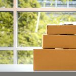 cardboard paper boxes on table, natural background, online shopping concept